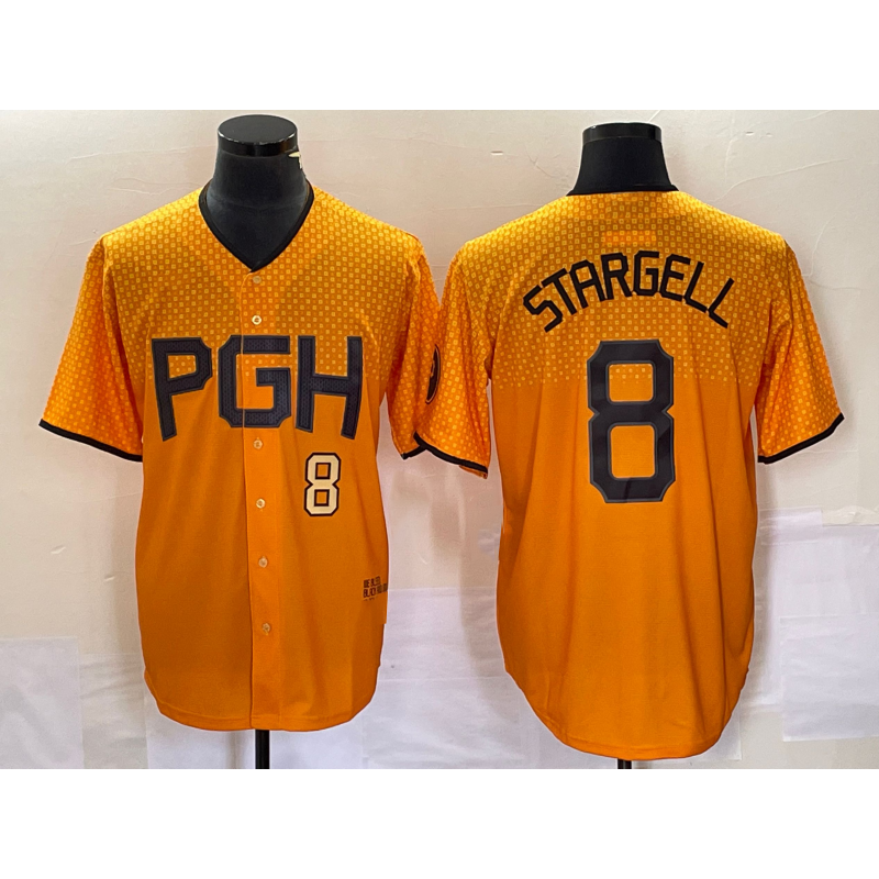 Pittsburgh Pirates #8 Willie Stargell Number Gold Jermy 2023 City Connect Stitched Jersey