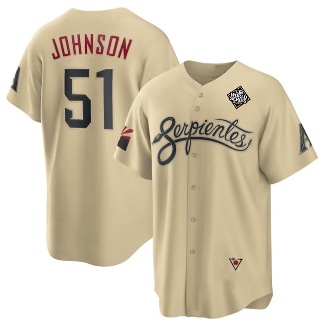 Arizona Diamondbacks #51 Randy Johnson Gold Jermy 2023 World Series City Connect Cool Base Stitched Jersey