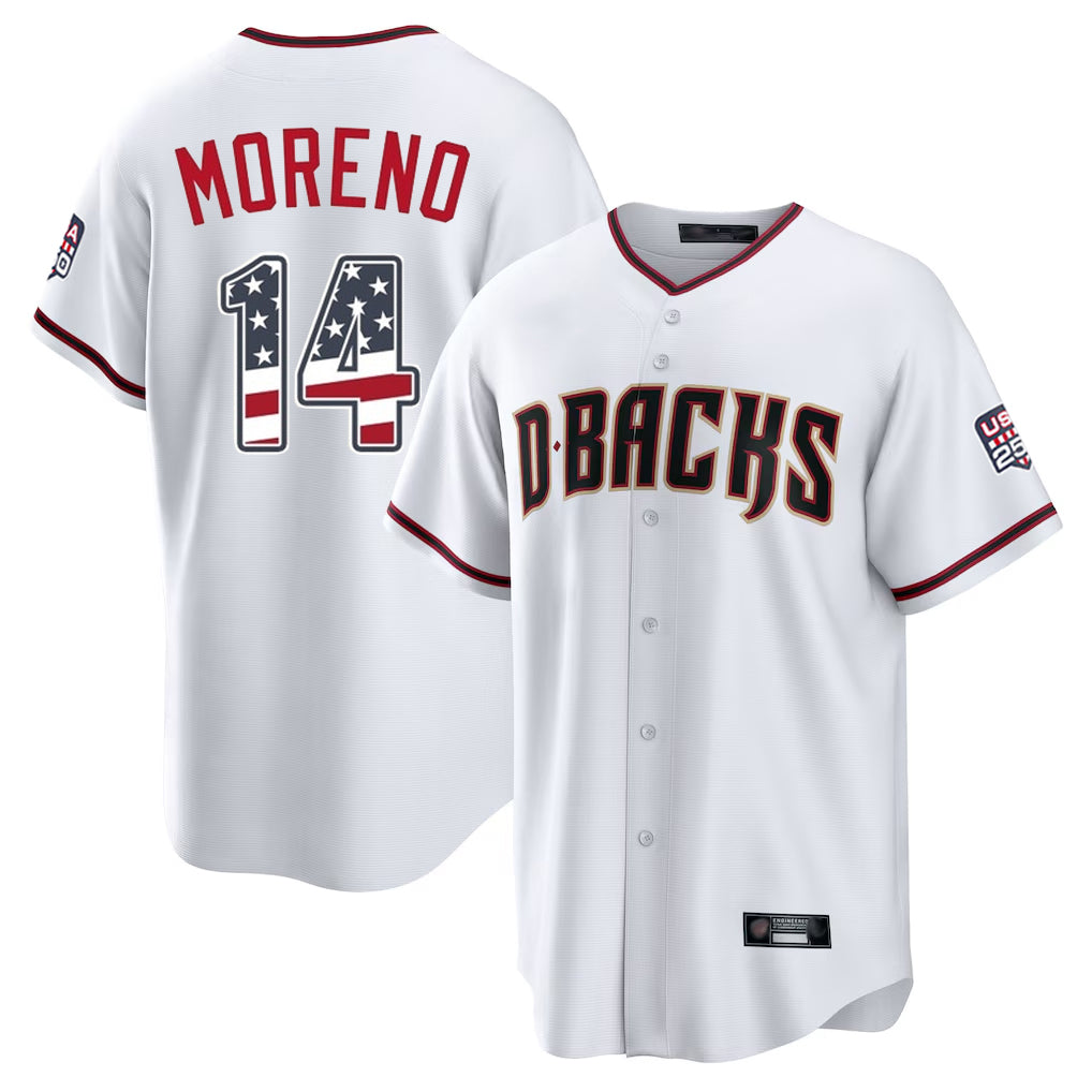 Arizona Diamondbacks #14 Gabriel Moreno Player White Jermy USA 250 Fourth of July Home Game Stitched Jerseys