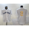 New York Yankees #2 Derek Jeter White Jermy Pinstripe Without Name Fashion Cool Base Jersey 2