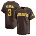 San Diego Padres #3 Jackson Merrill Brown Jermy 2024 Away Limited Stitched Jersey