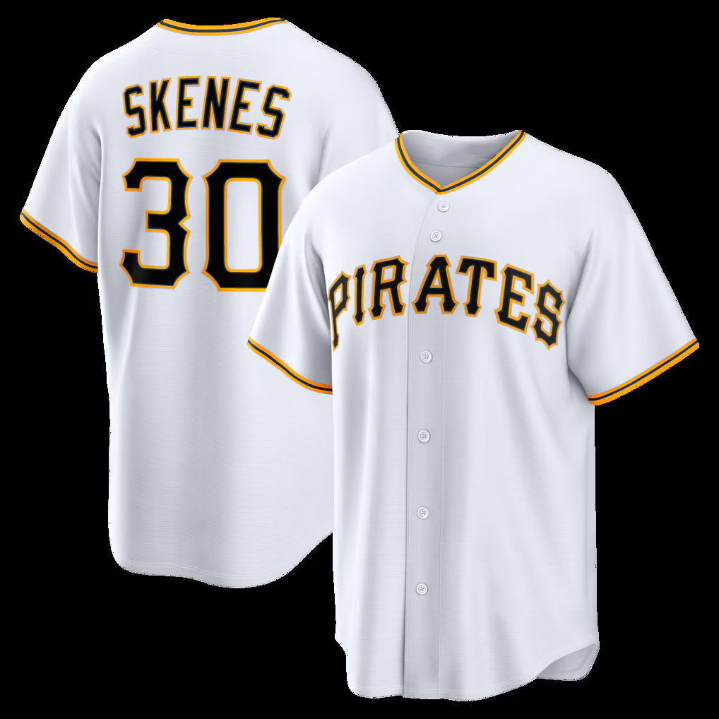 Pittsburgh Pirates #30 Paul Skenes White Jermy Home Replica Jersey