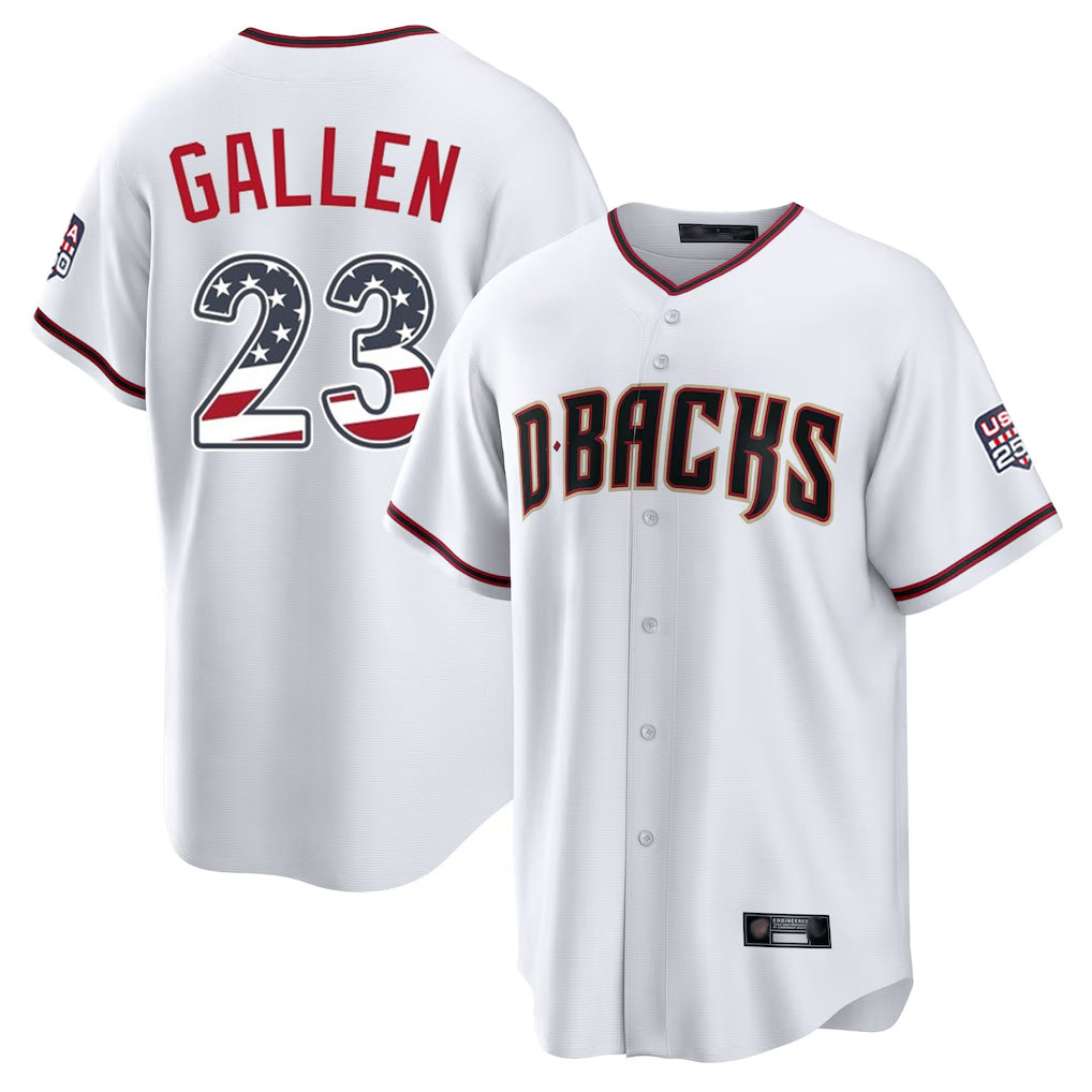 Arizona Diamondbacks #23 Zac Gallen Player White Jermy USA 250 Fourth of July Home Game Stitched Jerseys