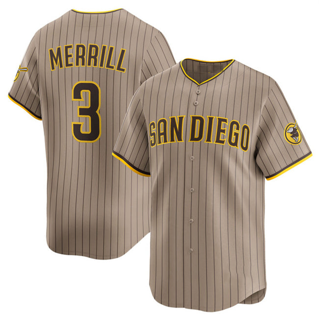 San Diego Padres #3 Jackson Merrill Tan Jermy 2024 Alternate Limited Stitched Jersey