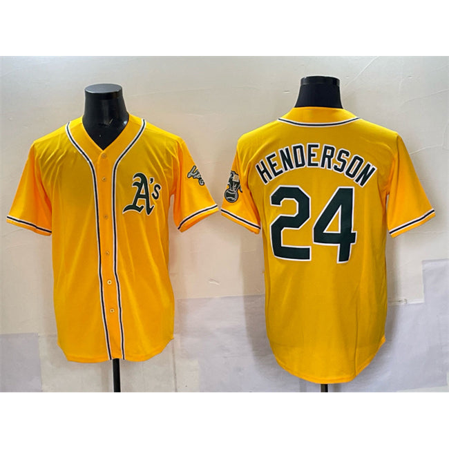Oakland Athletics #24 Rickey Henderson Yellow Jermy With Patch Stitched Baseball Jersey