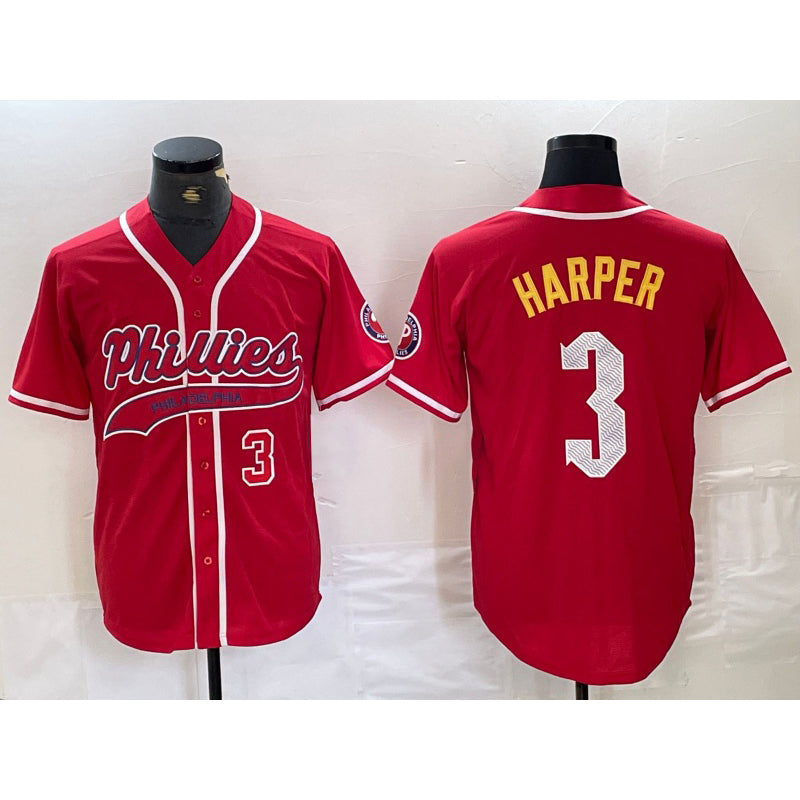 Philadelphia Phillies #3 Bryce Harper Number Red Jermy Cool Base Stitched Jersey 2