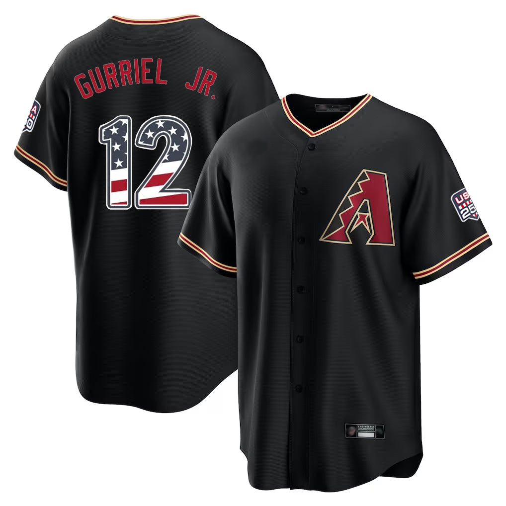 Arizona Diamondbacks #12 Lourdes Gurriel Jr Player Black Jermy USA 250 Fourth of July Game Home Stitched Jerseys