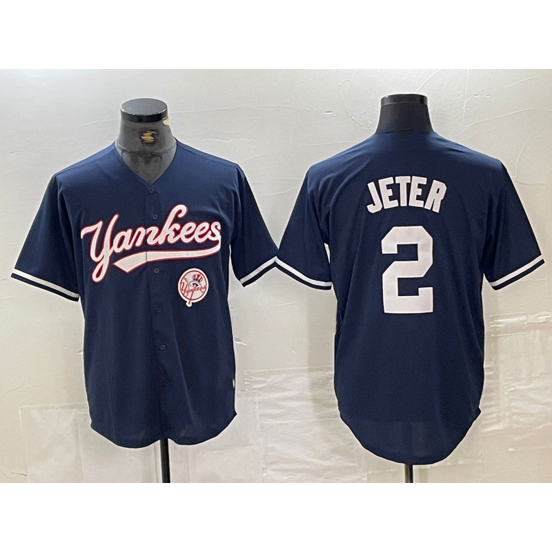 New York Yankees #2 Derek Jeter Navy Jermy With Patch Cool Base Stitched Jersey