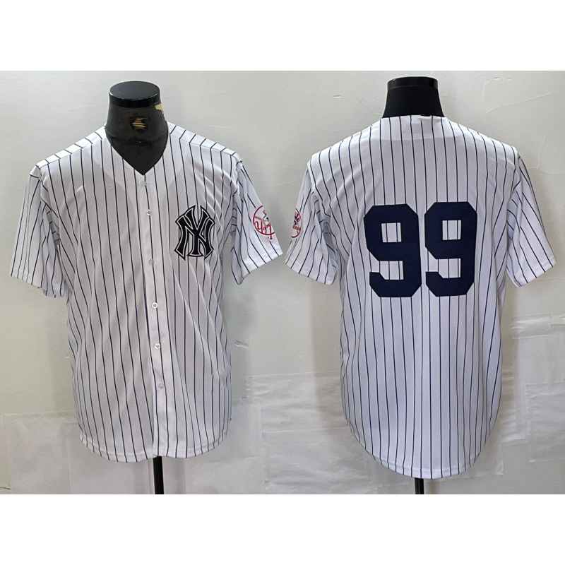 New York Yankees #99 Aaron Judge White Jermy With Patch 2024 Cool Base Stitched Jersey