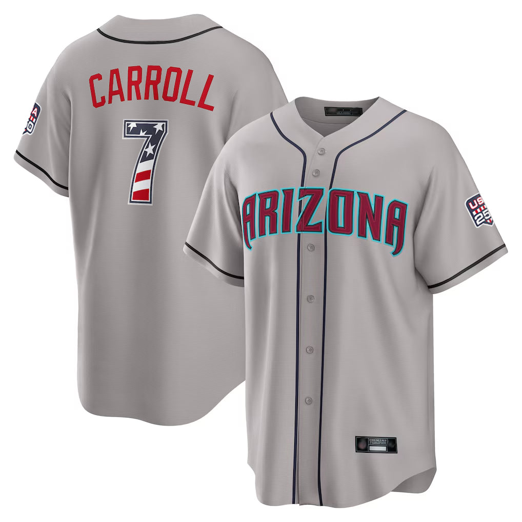 Arizona Diamondbacks #7 Corbin Carroll Player Gray Jermy USA 250 Fourth of July Home Game Stitched Jerseys