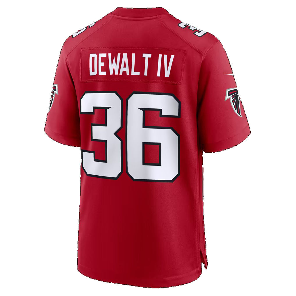 A.Falcons #36 Malcolm DeWalt IV Red Team Game Football jersey Jermy