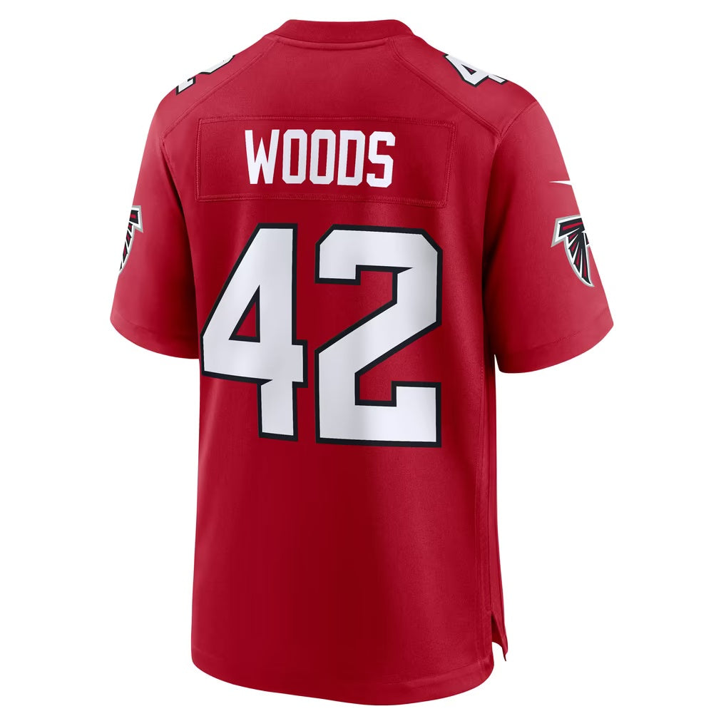 A.Falcons #42 Josh Woods Red Team Game Football jersey Jermy