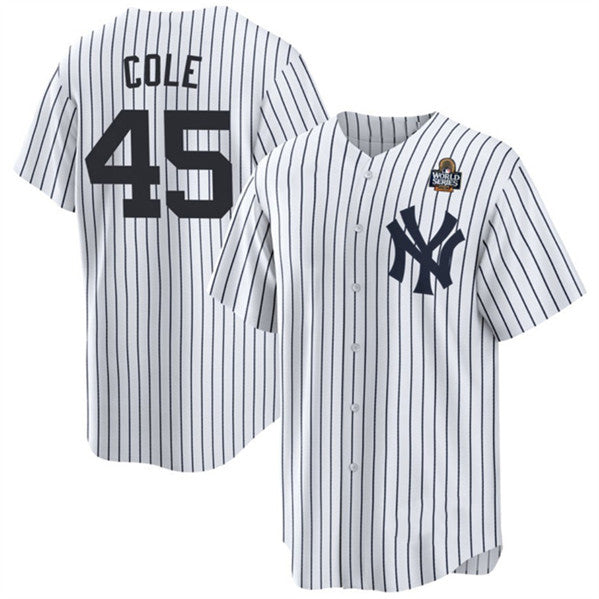 New York Yankees #45 Gerrit Cole White Jermy 2024 World Series With Name Cool Base Stitched Jersey