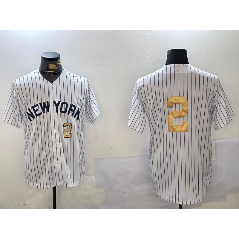 New York Yankees #2 Derek Jeter White Jermy Pinstripe Without Name Fashion Cool Base Jerseys