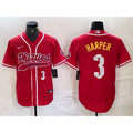 Philadelphia Phillies #3 Bryce Harper Number Red Jermy Cool Base Stitched Jerseys