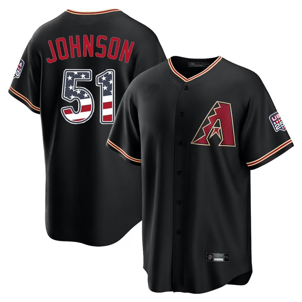 Arizona Diamondbacks #51 Randy Johnson Player Black Jermy USA 250 Fourth of July Game Home Stitched Jerseys