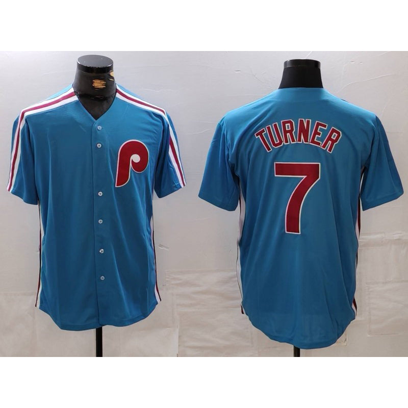 Philadelphia Phillies #7 Trea Turner Blue Jermy Cooperstown Throwback Cool Base Jersey