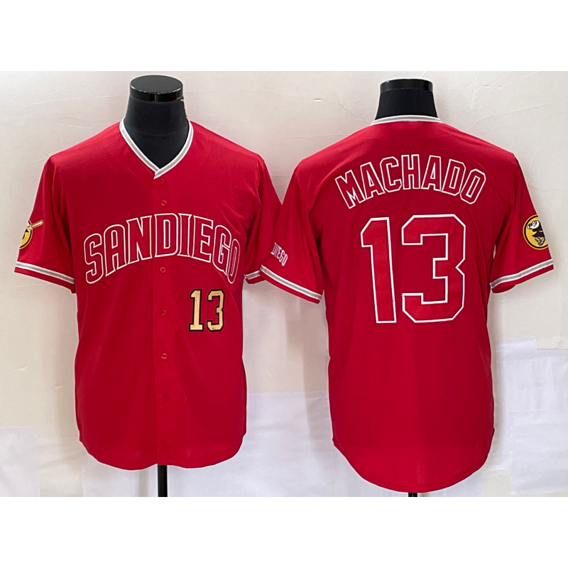 San Diego Padres #13 Manny Machado Number Red Jermy NEW 2023 Cool Base Stitched Jersey