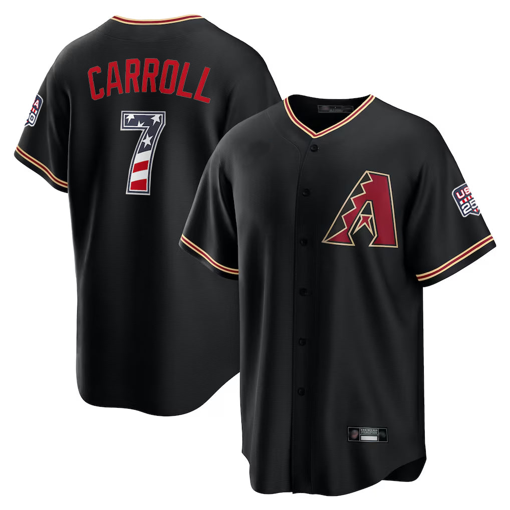Arizona Diamondbacks #7 Corbin Carroll Player Black Jermy USA 250 Fourth of July Game Home Stitched Jerseys