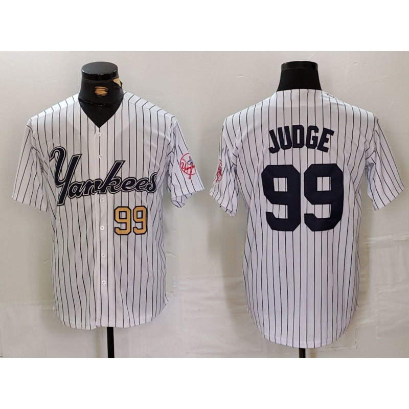 New York Yankees #99 Aaron Judge White Jermy Pinstripe Fashion Cool Base Jerseys 2
