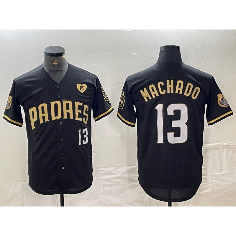 San Diego Padres #13 Manny Machado Black Gold Jermy With Patch Cool Base Stitched Jersey