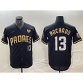 San Diego Padres #13 Manny Machado Black Gold Jermy With Patch Cool Base Stitched Jersey