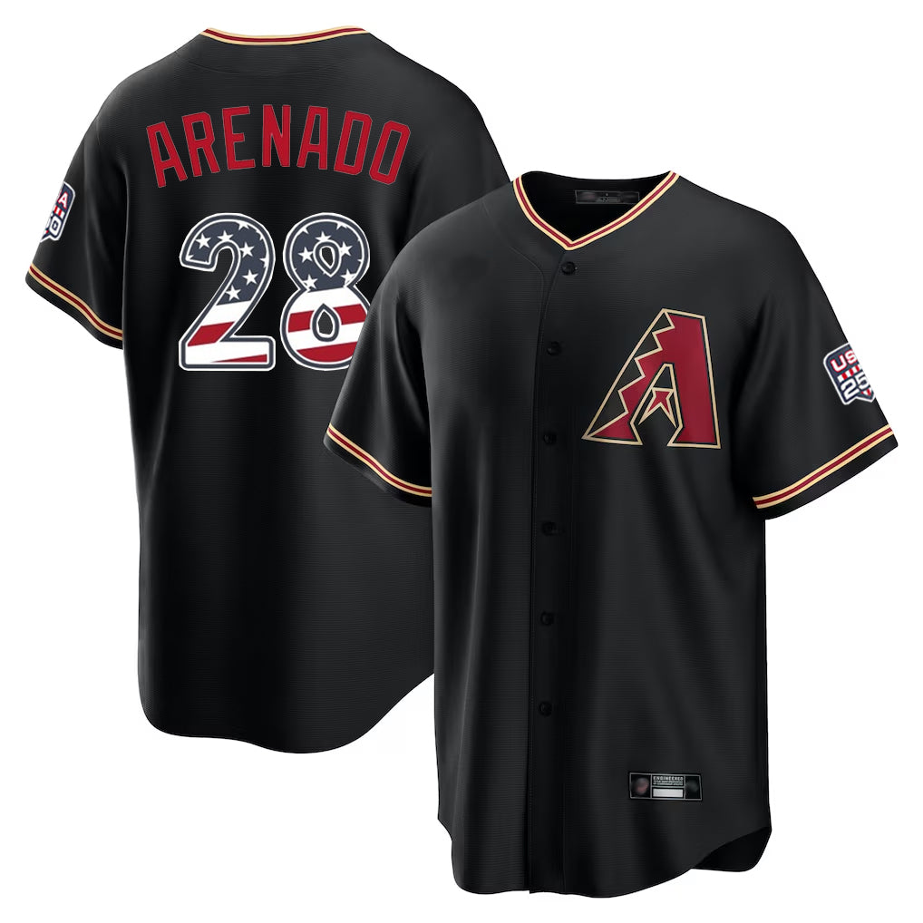 Arizona Diamondbacks #28 Nolan Arenado Player Black Jermy USA 250 Fourth of July Game Home Stitched Jerseys