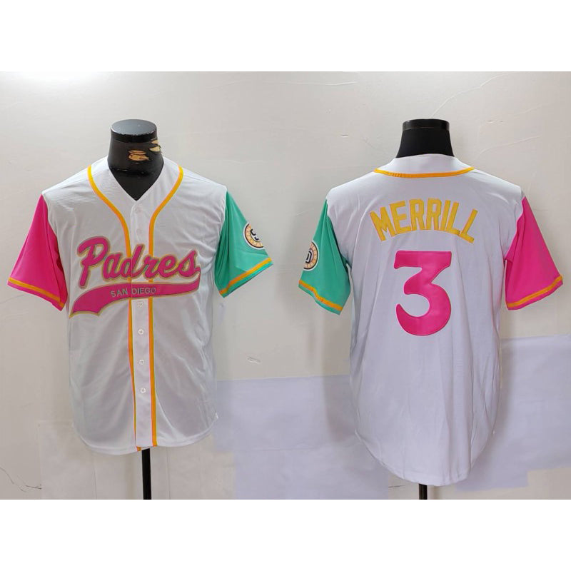San Diego Padres #3 Jackson Merrill White Jermy NEW 2023 City Connect Cool Base Stitched Jersey