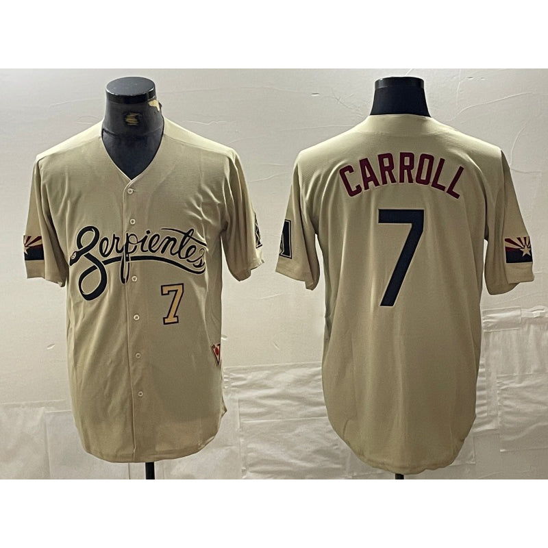 Arizona Diamondbacks #7 Corbin Carroll Number 2021 Gold Jermy City Connect Cool Base Stitched Jersey 2