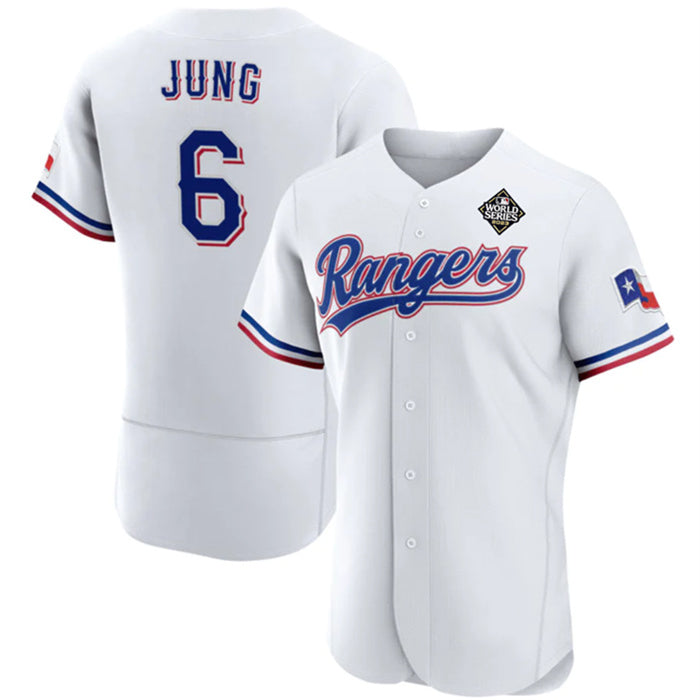 Texas Rangers #6 Josh Jung White Jermy 2023 World Series Flex Base Stitched Jersey