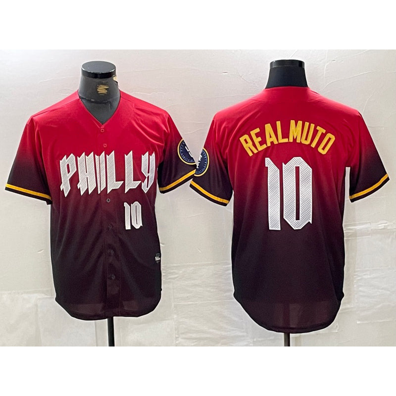 Philadelphia Phillies #10 JT Realmuto Red Jermy 2024 City Player Number Cool Base Jersey 2