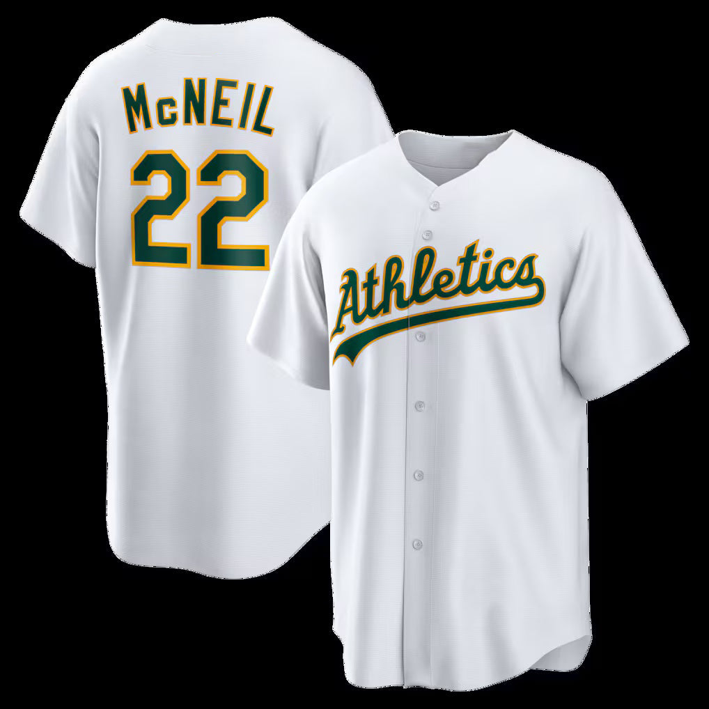 Oakland Athletics #22 Jeff McNeil White Jermy Home Replica Jersey