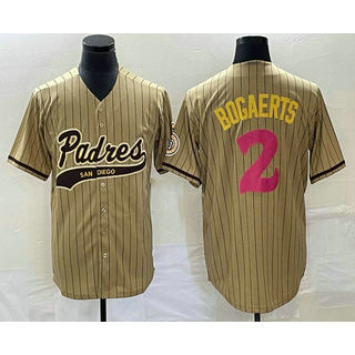 San Diego Padres #2 Xander Bogaerts Tan Jermy Pinstripe 2023 City Connect Cool Base Stitched Jersey