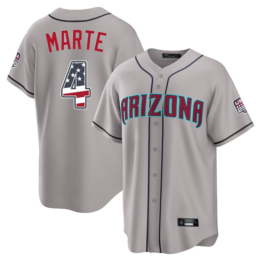 Arizona Diamondbacks #4 Ketel Marte Player Gray Jermy USA 250 Fourth of July Home Game Stitched Jerseys