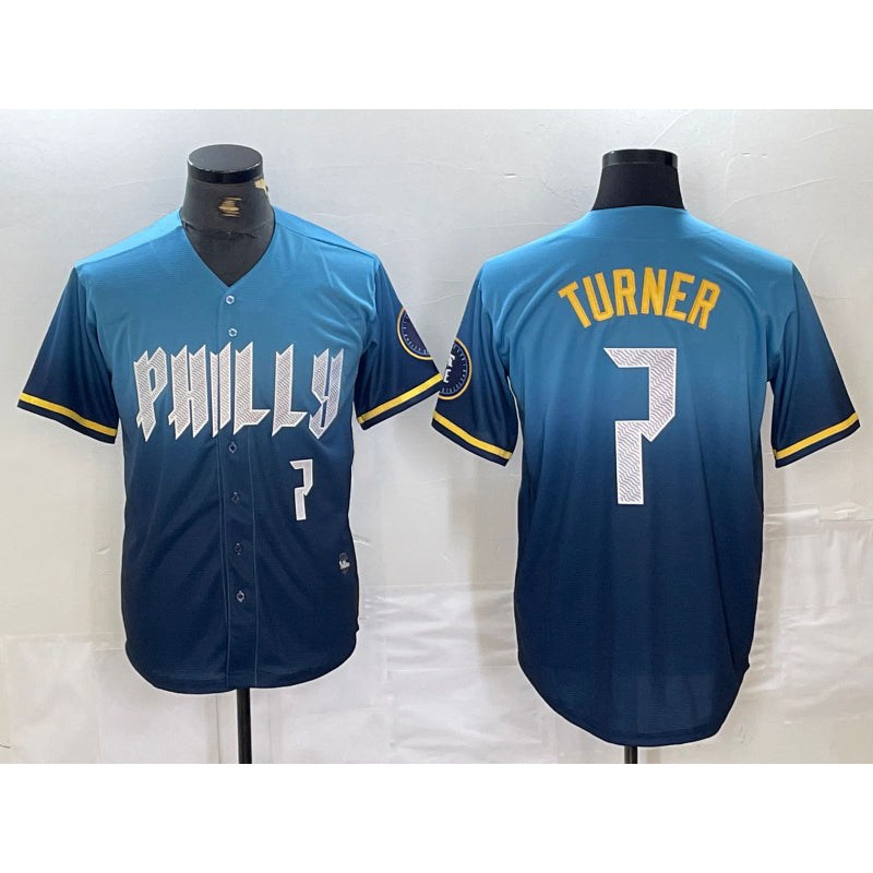 Philadelphia Phillies #7 Trea Turner Number Blue Jermy 2024 City Connect Limited Stitched Jersey 2