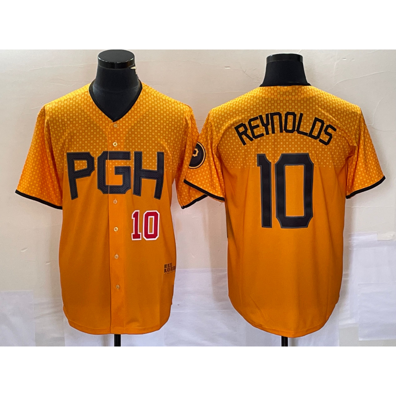Pittsburgh Pirates #10 Bryan Reynolds Number Gold Jermy 2023 City Connect Stitched Jersey 3