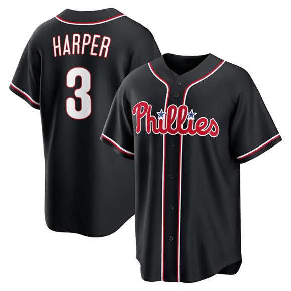 Philadelphia Phillies #3 Bryce Harper Fashion Black Jermy Out Stitched Baseball Jersey
