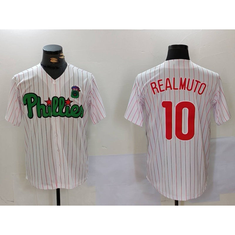 Philadelphia Phillies #10 J.T. Realmuto White Green Jermy Cool Base Stitched Jersey 2