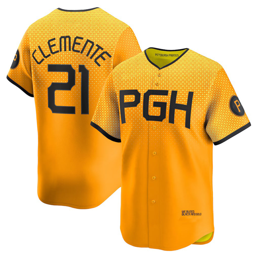 Pittsburgh Pirates #21 Roberto Clemente Gold Jermy City Connect Limited Player Jersey