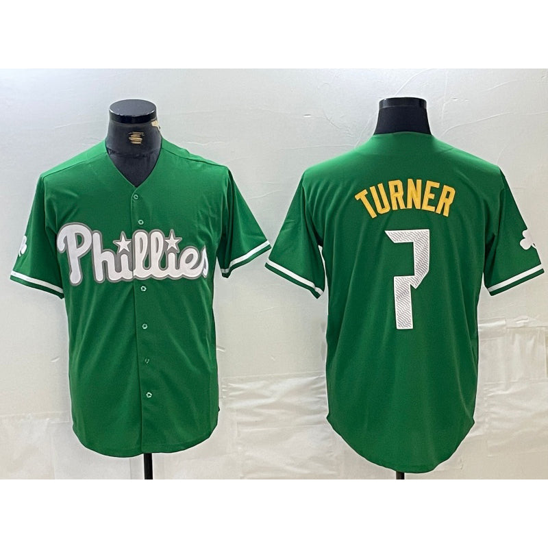 Philadelphia Phillies #7 Trea Turner Kelly Green Jermy Cool Base Jersey