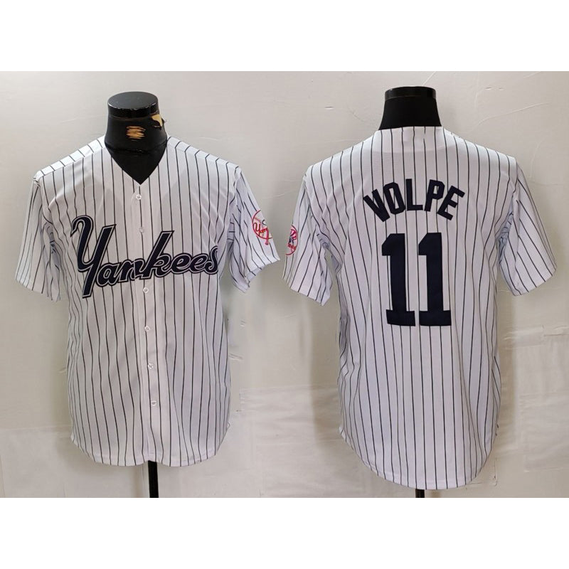 New York Yankees #11 Anthony Volpe White Jermy Pinstripe Fashion Cool Base Jersey 2