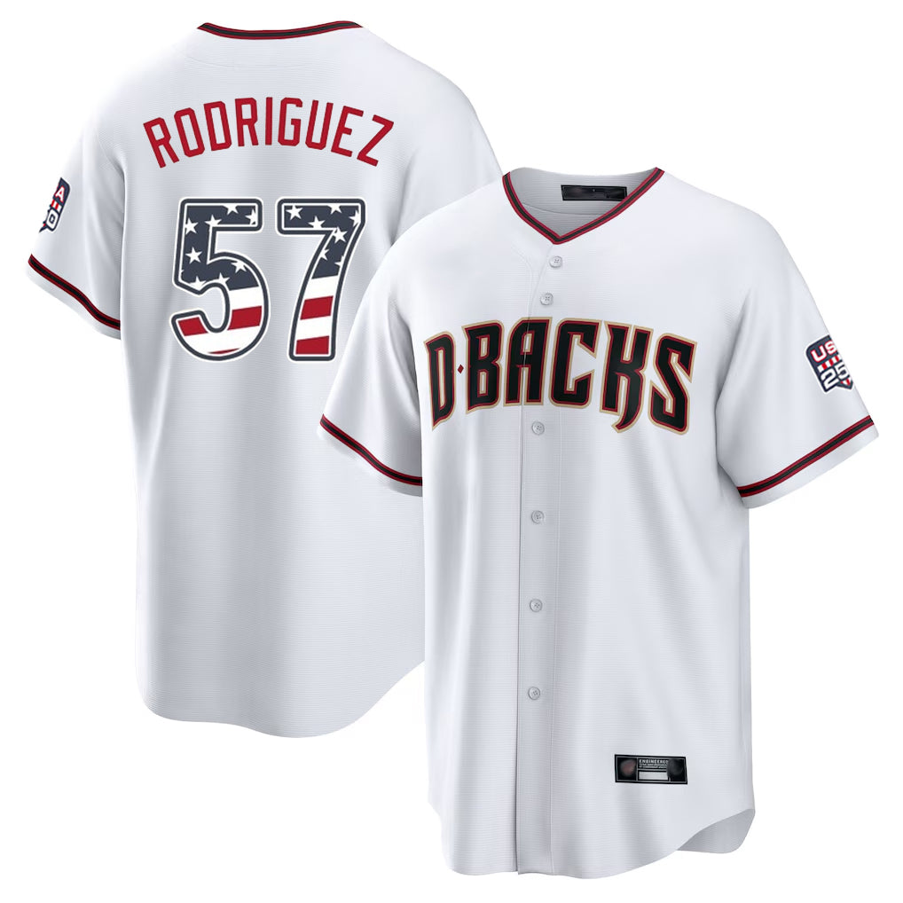 Arizona Diamondbacks #57 Eduardo Rodriguez Player White Jermy USA 250 Fourth of July Home Game Stitched Jerseys