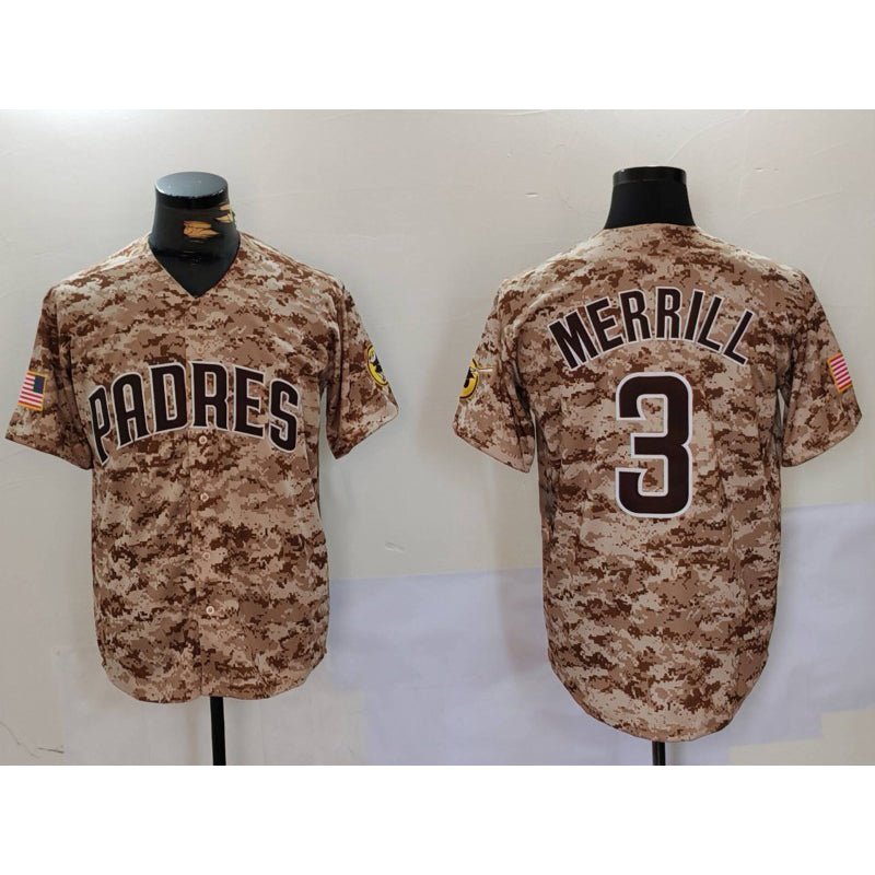 San Diego Padres #3 Jackson Merrill Camo Jermy Cool Base Stitched Jersey
