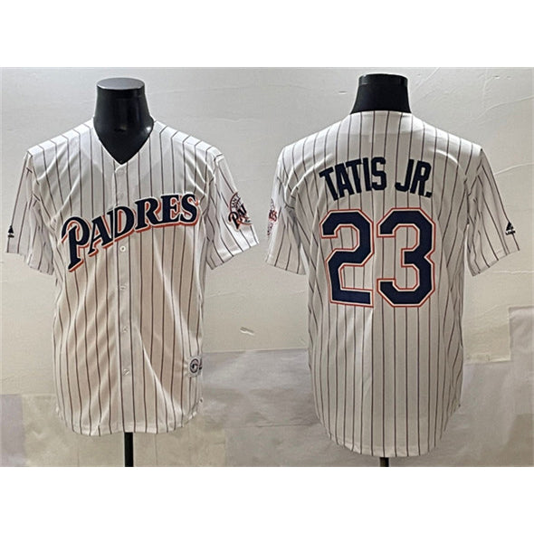 San Diego Padres #23 Fernando Tatis Jr. White Jermy Throwback With Patch Cool Base Stitched Jersey