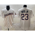 San Diego Padres #23 Fernando Tatis Jr. White Jermy Throwback With Patch Cool Base Stitched Jersey
