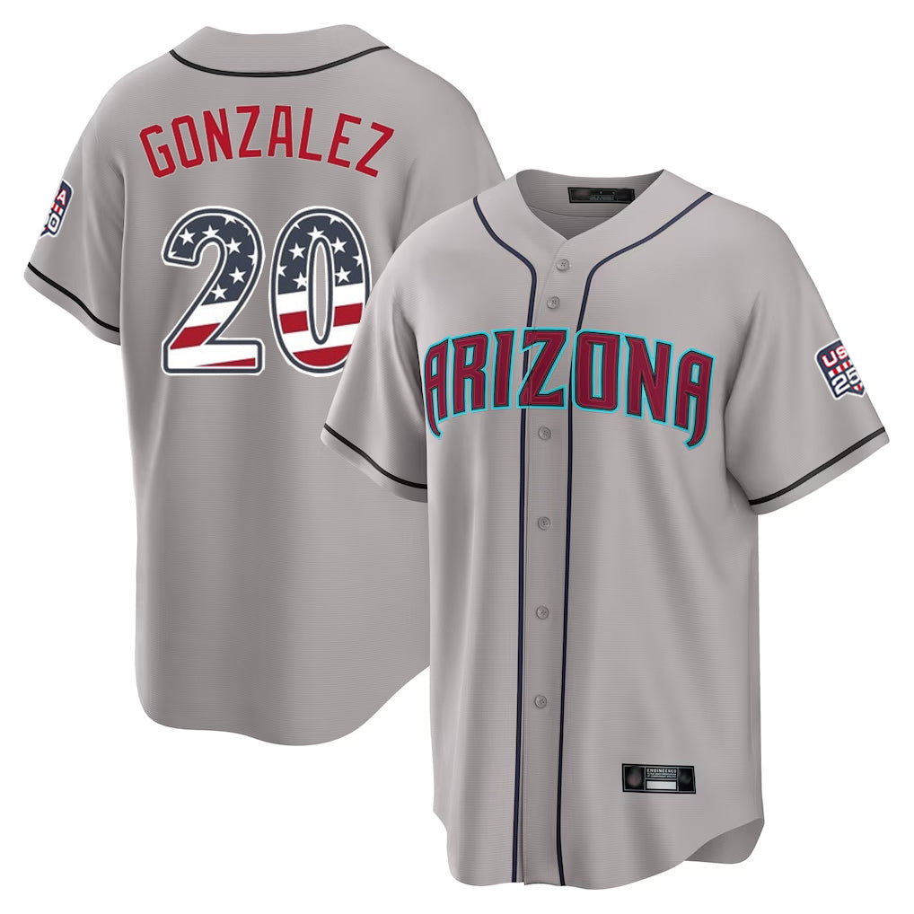 Arizona Diamondbacks #20 Luis Gonzalez Player Gray Jermy USA 250 Fourth of July Home Game Stitched Jerseys