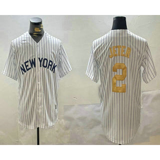 New York Yankees #2 Derek Jeter White Jermy Pinstripe Name Fashion Cool Base Jersey
