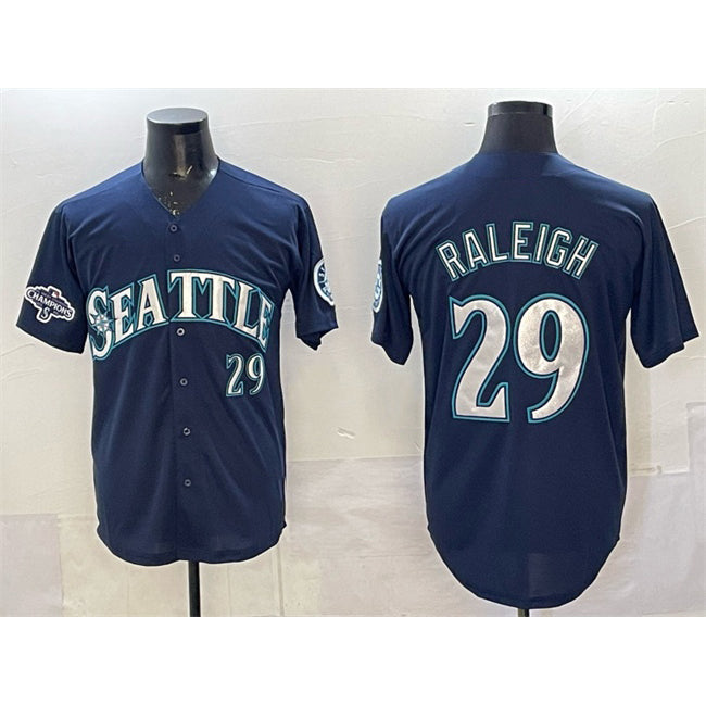 Seattle Mariners #29 Cal Raleigh Navy Jermy With 2025 AL West Division Champions Patch Limited Stitched jersey