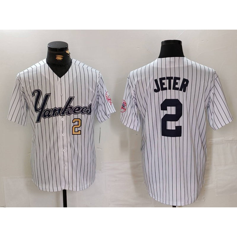 New York Yankees #2 Derek Jeter White Jermy Pinstripe Fashion Cool Base Jerseys 2