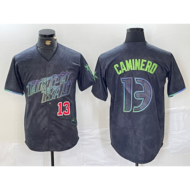 Tampa Bay Rays #13 Junior Caminero Number Charcoal Jermy 2024 City Connect Limited Stitched Jersey 2